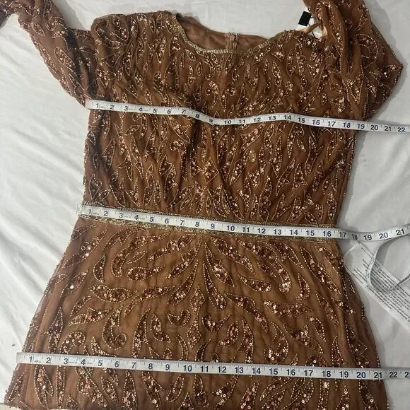 NWT Mac Duggal‎ [ 16W ] 5518 Embellished Long Sleeve High Neck Dress Copper - Picture 3 of 12